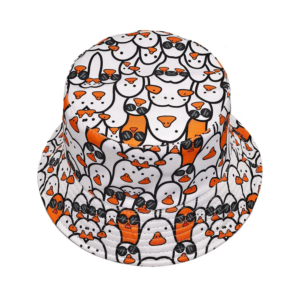 Cartoon Duck Pattern Panama Hats Summer Sunscreen Fisherman Hat Women Man Cute Animal Bucket Hats Reversible Sun Hats Decorate