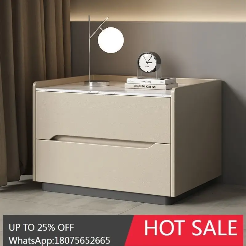 MJY Solid Wood Rock Slab Painted Bedside Table Simple Small Storage Cabinet