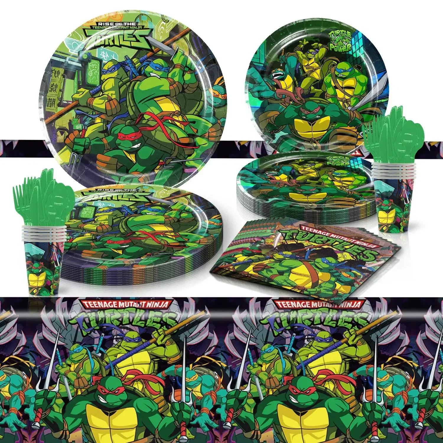 New DIY Anime Ninja turtle Birthday Party Articles Children's Theme Set Decoration Dinner Plate Paper Towels Table kids party