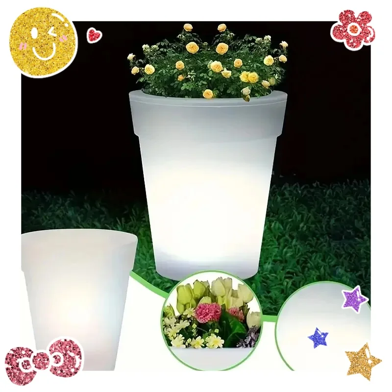 

Solar LED Glowing Plant Pots Outdoor Artificial Lights White Powered Garden Solar Powered Flowerpot Light Vase Decor Waterproof