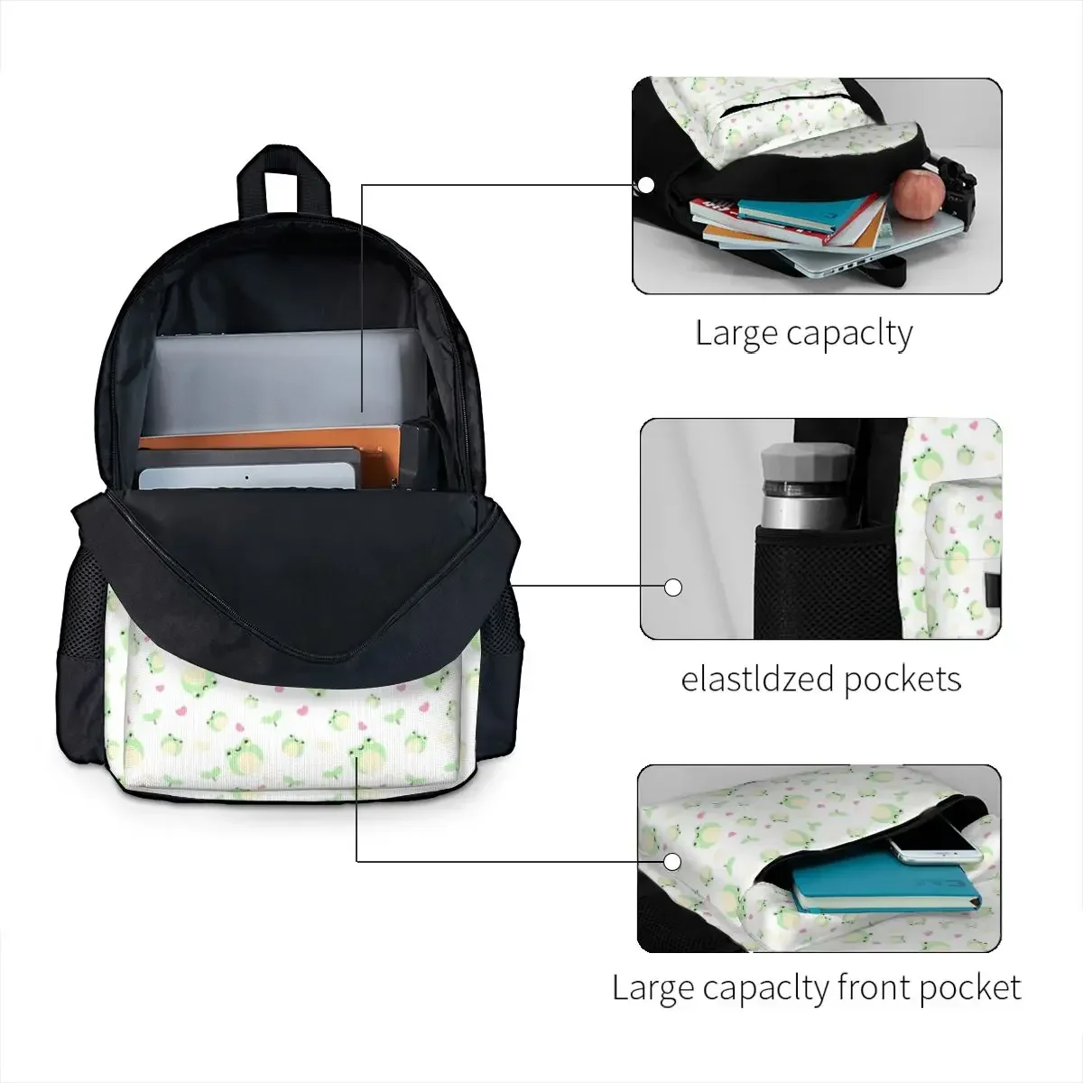 Cute Frog Pattern Backpacks Boys Girls Bookbag Students School Bags Cartoon Kids Rucksack Laptop Rucksack Shoulder Bag