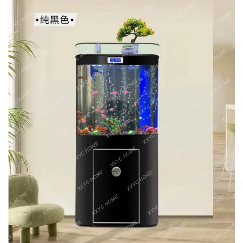 XXNew Small Curved Integrated Aquarium Floor Standing Corner Fish Tank for Living Room TV Cabinet Home Use
