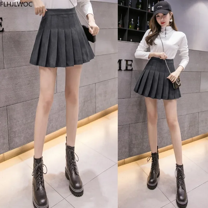 Sexy Mini Skirts Autumn Winter Basic Wear Cute Sweet Preppy Style Girls Party Women Solid High Waist Pleated Black Shorts Skirt