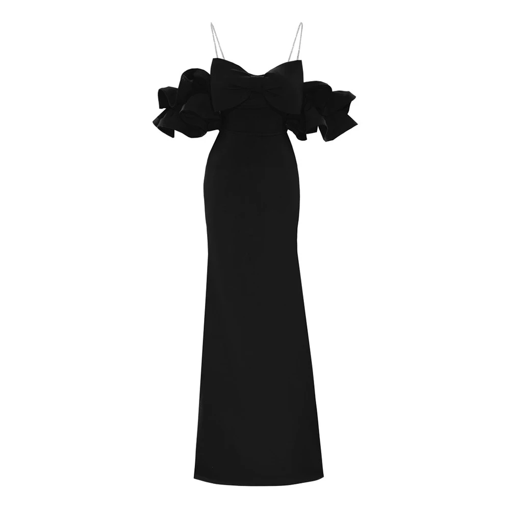 Modern Gowns Jersey Bow Ruffles Sexy Evening Dresses Sheath Spaghetti strap Bespoke Occasion Gown Gowns for Women 2024 Bride