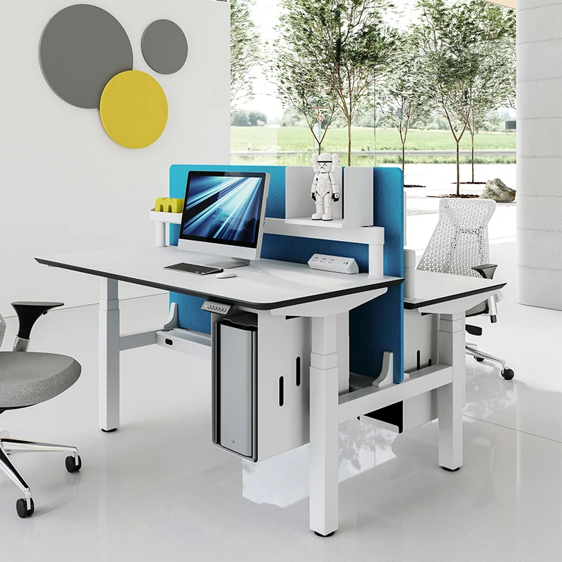 Modern 2 Person Staff Office Furniture Table 4 Motor Back To Back Height Adjustable Workstation Standing Desk Frame