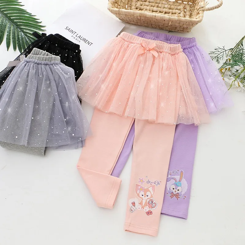 

2024 New Girls Skirt Pants For Children Clothing Autumn Disney Princess Skirts Baby Girl Pink Blue Trouser Lace Kids Leggings