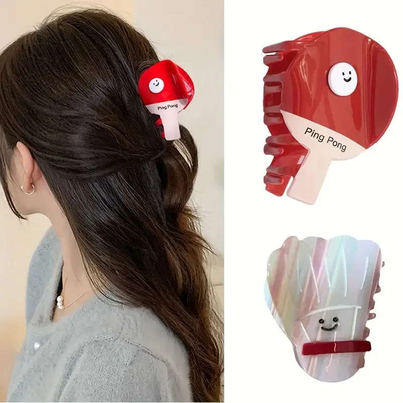 Lustige Haarklammer für Damen, Tischtennis, Badminton, Haarklammer, Cartoon, niedlich, Kawaii, modisch, personalisierbar, Haarschmuck für Mädchen