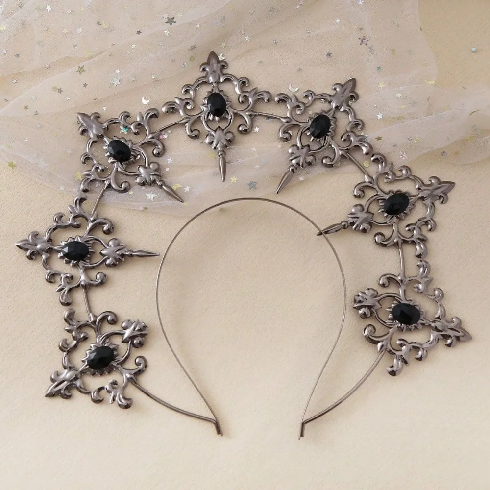 Temperament Luxury Baroque Hair Hoop Elegant Shiny Goddess Halo Headwear Stage Performance Sacred Rhinestone Crown Wedding