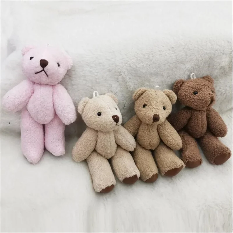 12CM Pearl Plush Joint Bear Plush Toy Hat  Gloves Scarf Accessories Bear With Foot Leather Stuffed Pendant Ornaments 4 colors