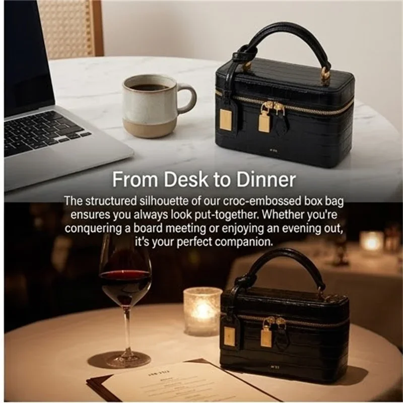 Luxuriöse französische Vintage-Umhängetasche mit Krokodilprägung: Kleine quadratische Damen-Schultertasche - Exquisite Box-Handtasche für den täglichen Gebrauch – Detail 1