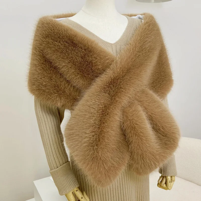 Luxury Fur Wraps for Women Winter Scarf Long Racoon Fur Shawl Tippets for Party Dress Poncho for Bride Stage Performance