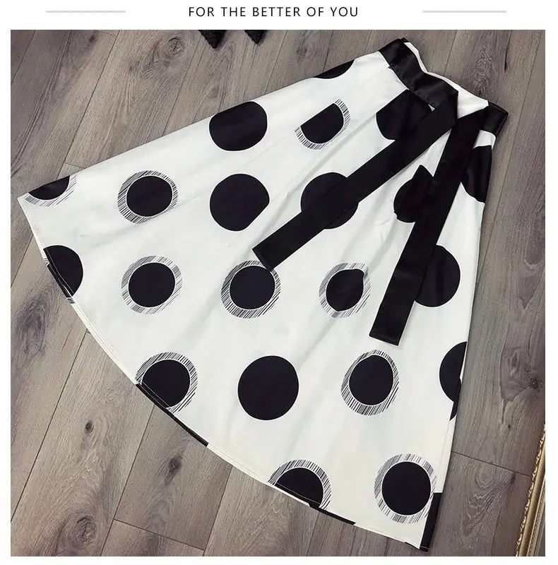 Runway Spring Summer Skirt Suit Women Black Tees Tops And Vintage Print Retro Polka Dots Print Bows Long Skirts Suits Set NZ261