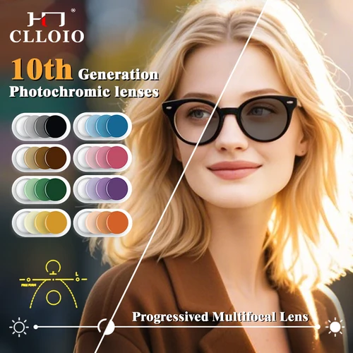 Imagen 1 del producto CLLOIO lentes ópticas multifocales fotocromáticas antiluz azul 1,56 1,61 1,67 1,74 lentes de gafas de CR-39 graduadas progresivas