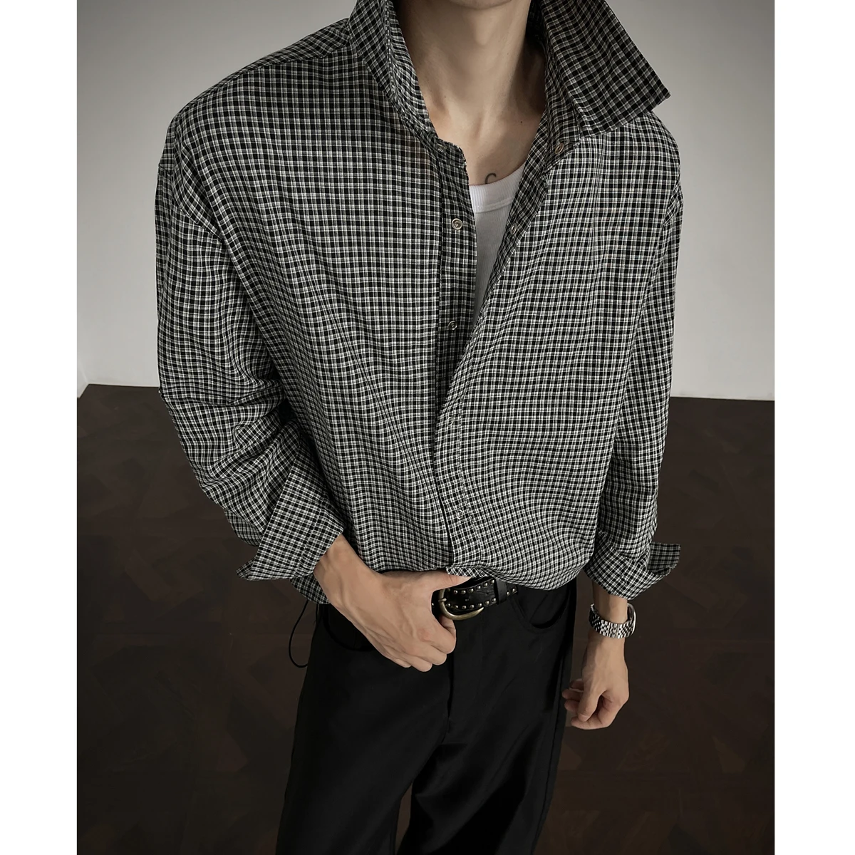 

2026 Spring Men's Checkered Long Sleeve Shirt Classic Versatile Casual Shirt Coat Fashion Loose Social Hip Hop Harajuku Shirts
