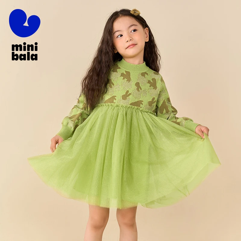 

Mini Bala Dress Girls 2025 Autumn and Winter New Sweet and Stylish Spliced Baby Outfit for Daily and Party Wear