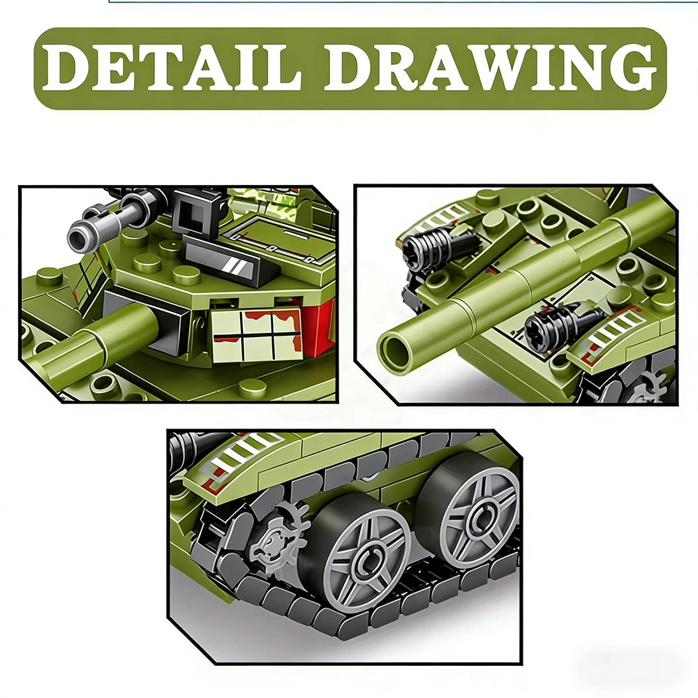 T-85 Main Battle Tank and Soldier Minifigure Building Block Model — Desktop Military Model Display Set