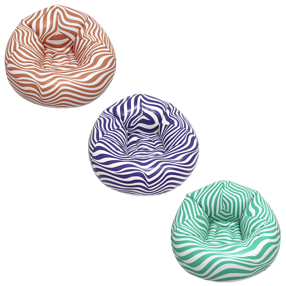 Portable Lazy Sofa Ball Shape Striped Inflatable Sofa for Outdoor Camping Picnic Comfortable Seat Cushion with Carry Bag - view 6