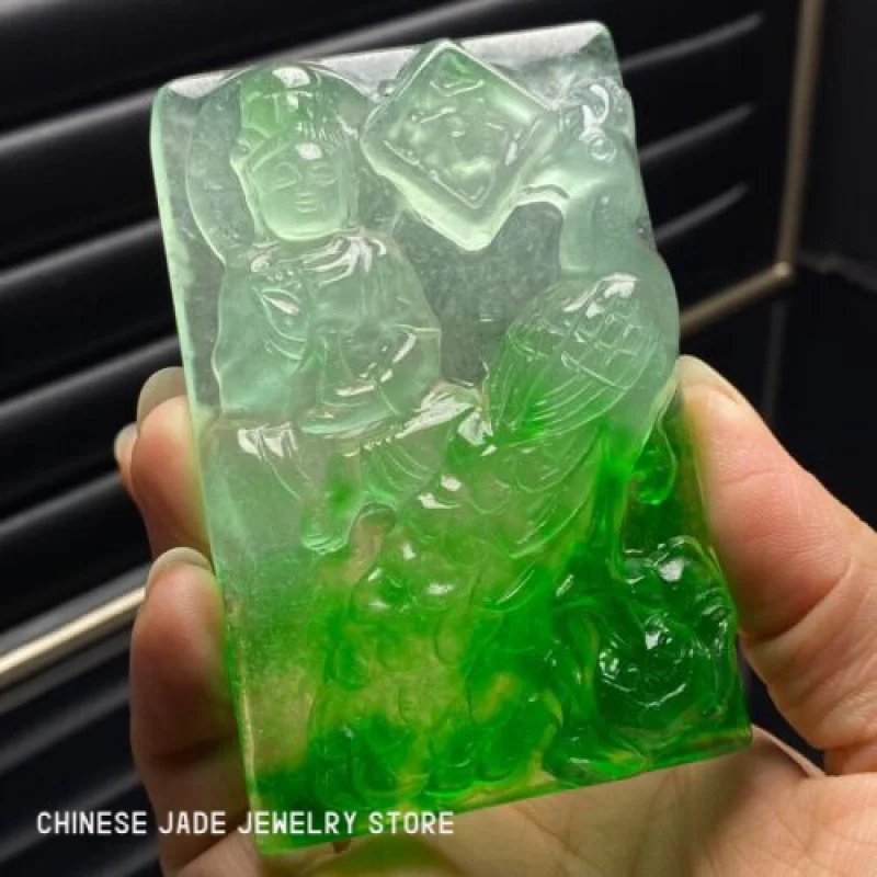 Certified Natural High Ice Green jade Jadeite Carved Guanyin Pendant&NecklacesGuanyin