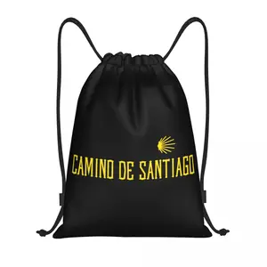 Custom Camino De Santiago Scallop Shell Drawstring Bags Men Women Lightweight Explore Hike Sports Gym Storage Backpack