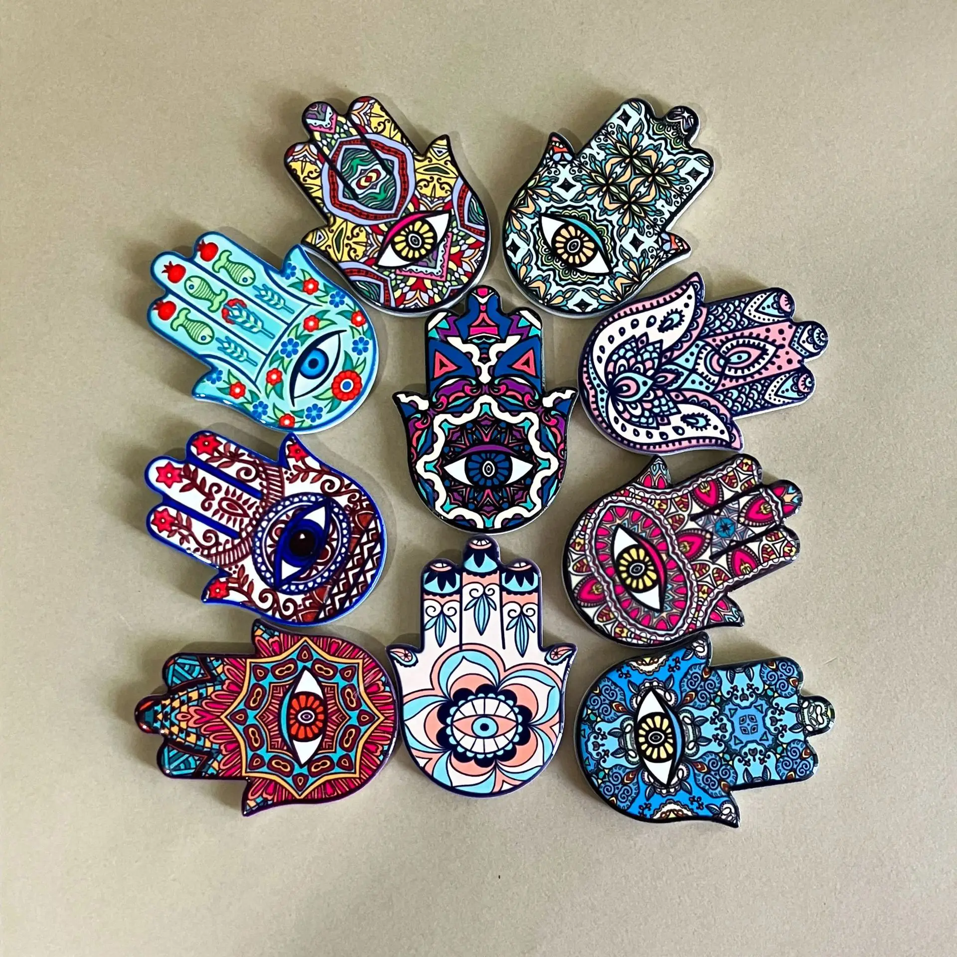 4pcs/set Hamsa Hand of Fatima Refrigerator Magnetic Stickers Palm-shaped ceramics Fridge Magnet for Dinner Party Tool Home Decor