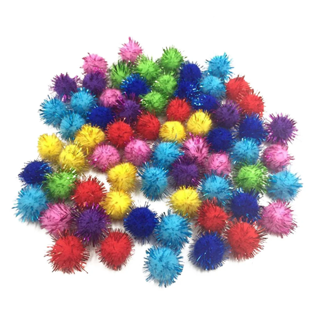 200pcs Assorted Sparkle Glitter Pom Poms Balls for Craft Kids DIY Accessories 30mm Tinsel Pom Pom Balls