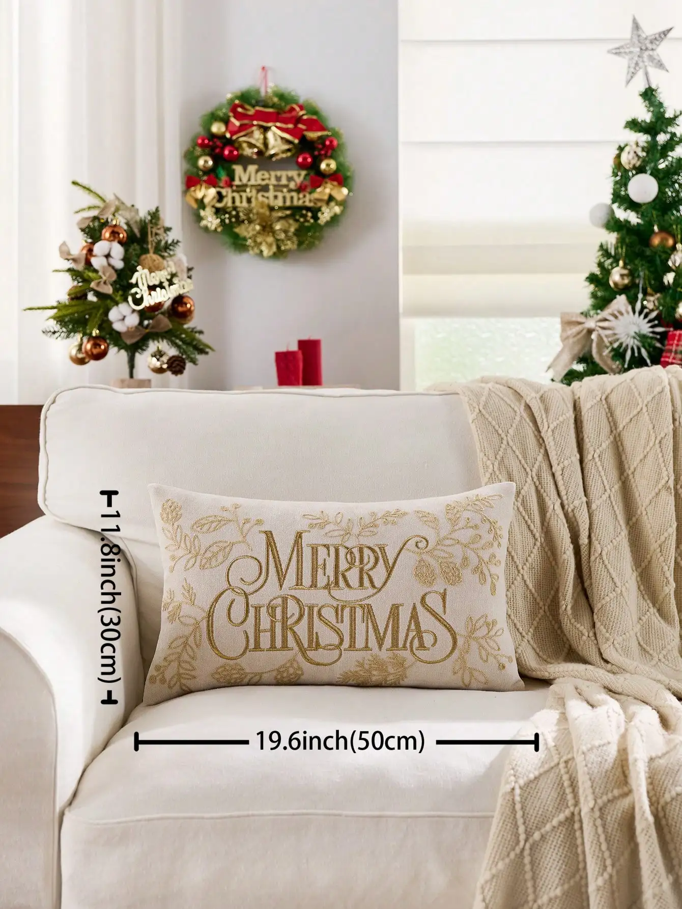 ปลอกหมอนปักลายกรวยสนสีแดงลายสุขสันต์วันคริสต์มาส 1 ชิ้น