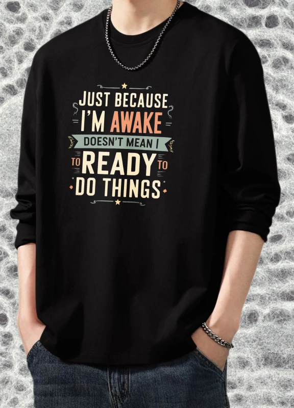 

Мужская осенняя футболка с круглым вырезом в стиле аниме с длинным рукавом и графическим рисунком Just Awake, однотонная футболка с принтом для бега, футболка с круглым вырезом High Street