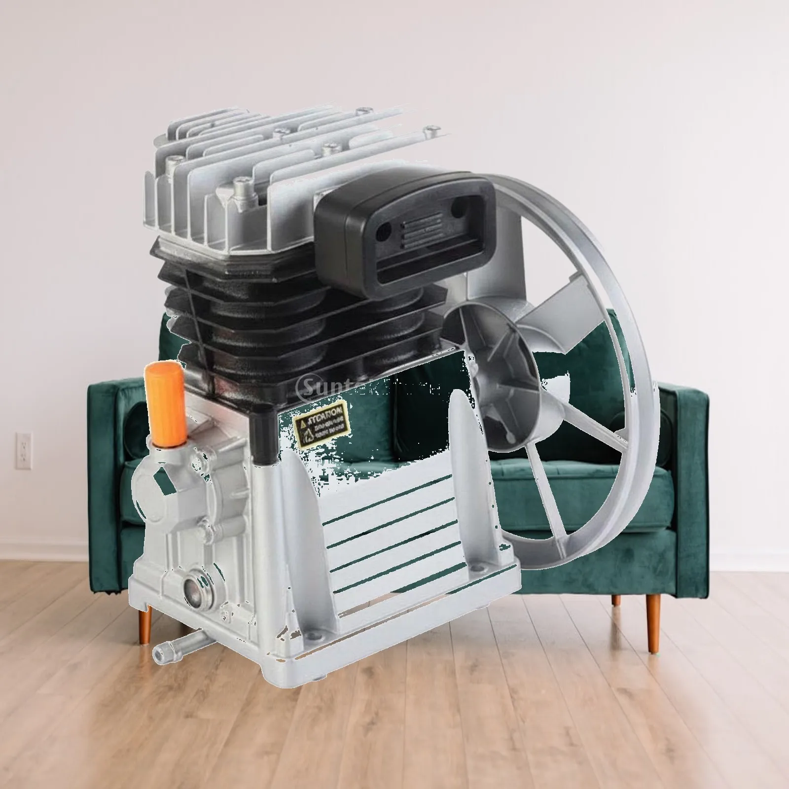 Twin Cylinder Aluminum Piston Pump Air Compressor Assembly with Cooling Fins for Garage Workshop Equipment