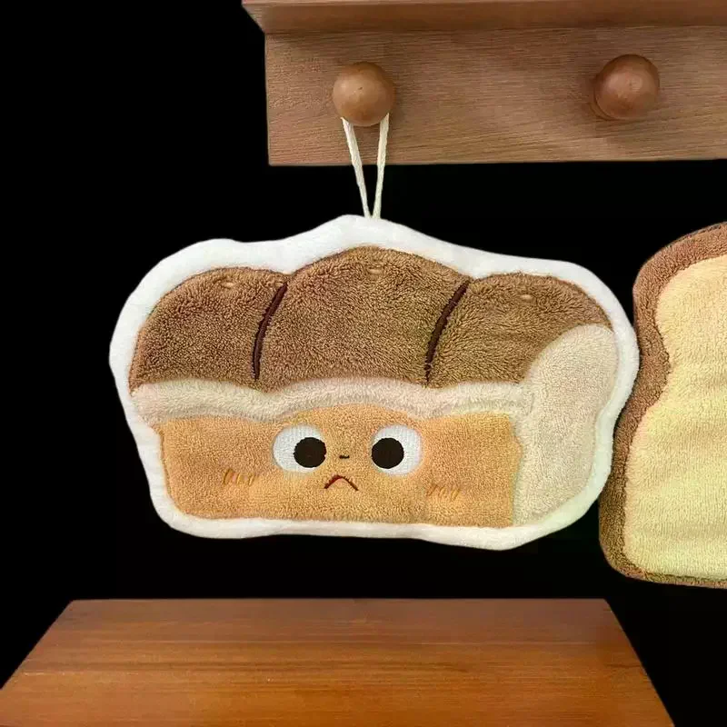 Kawaii Bread Hand Towel Thick Absorbent Coral Fleece Hanging Towel For Kitchebn Bathroom Handkerchief Cleaning Cloth Hand Wipe