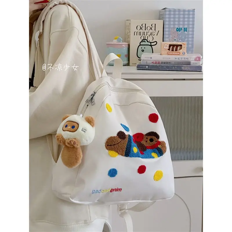 Cute Plush Puppy Backpack Kawaii Spots Nylon Waterproof Kawaii Travel Storage Bag Student Schoolbag Purse Cute Woman Bag