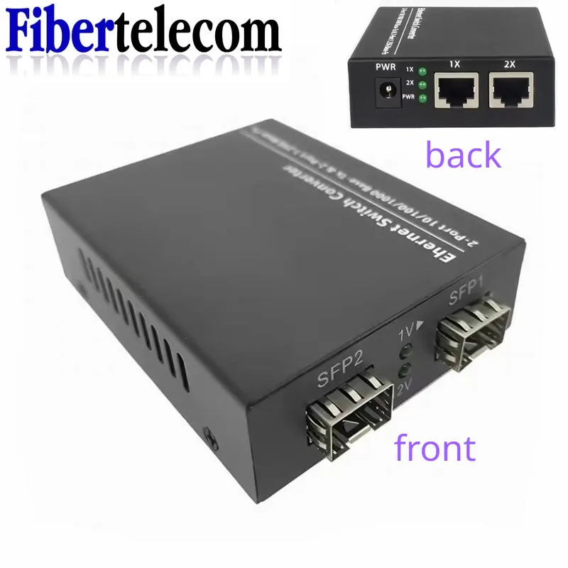 Ftth Single Mode Gigabit 10/100/1000M Fiber Optic Media Converter 2 SFP 2 Rj45 Ethernet Ports