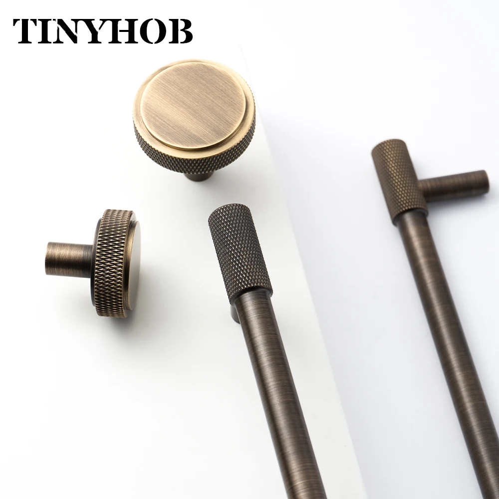 Satin Brass Knurled/Textured Cabinet Handle Kitchen Cupboard Door Pulls Furniture T Bar Pull Hardware Drawer Knob