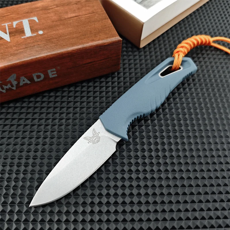 BM18050 Cross Small Straight Knife, Light Blue Nylon Fiber Handle Rescue Tool Knife, Convenient Fixed Knife