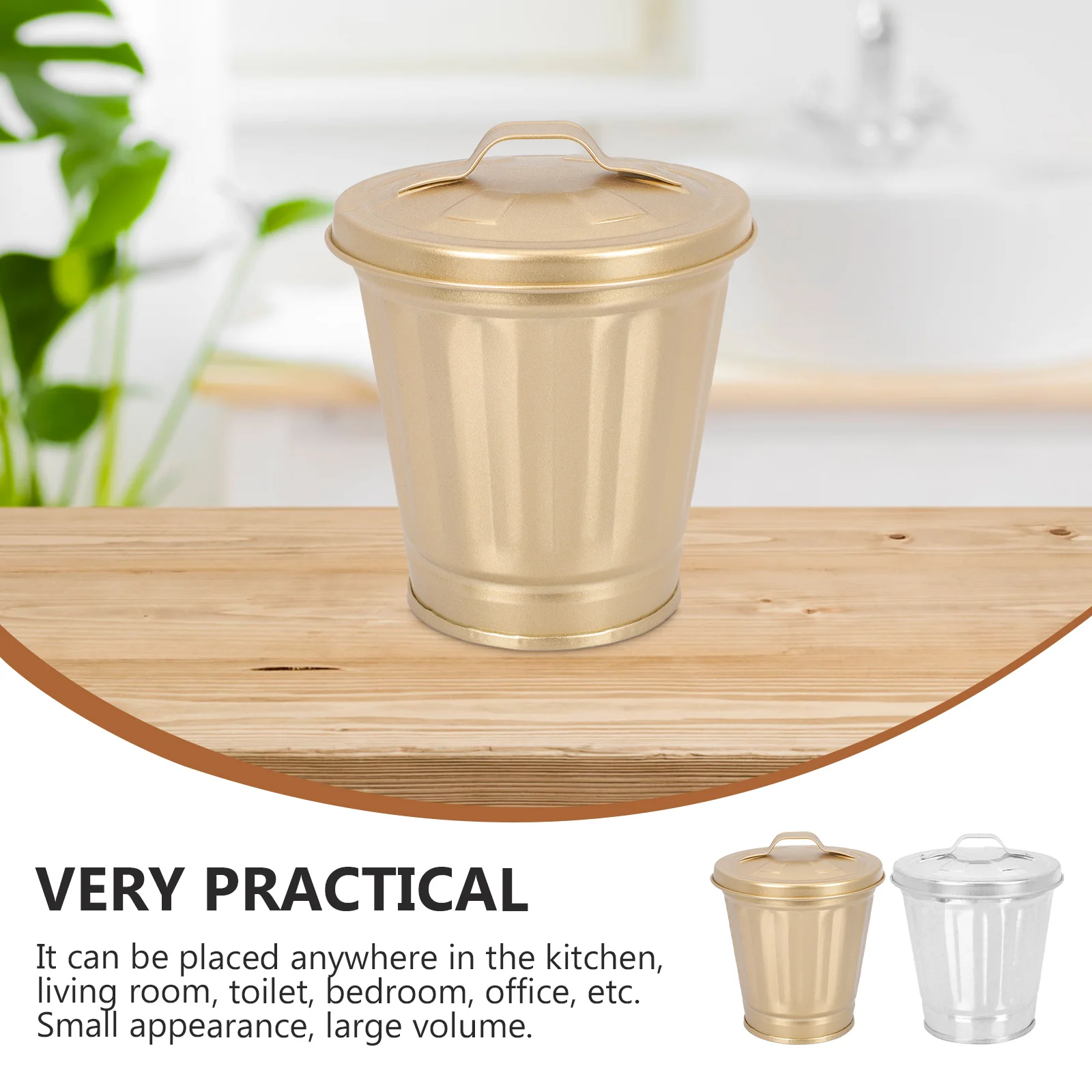 

2Pcs Mini Trash Can Desktop Iron Garbage Holder Kitchen Bedroom Living Room Storage Can Lid Waste Paper Bin R om Color