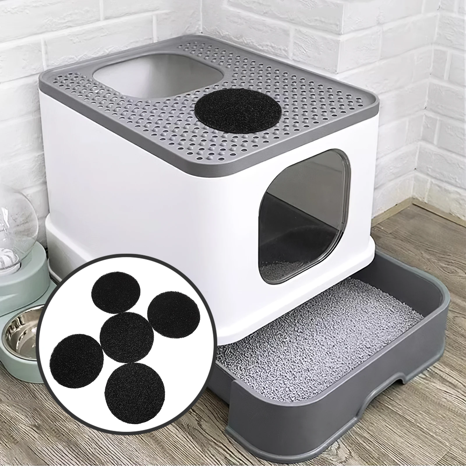 

5pcs Activated Carbon Odor Filter Pads For Cat Litter Box Replacement Strong Absorbency Trim To Fit Long Lasting Odor