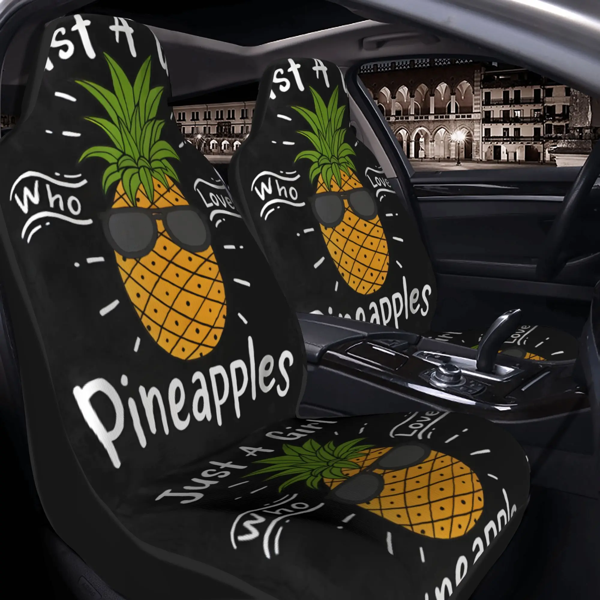 2pcs Just A Girl Who Loves Pineapples - Cool Fashion Glasses Pineapple DesignCar Seat Covers, Suitable For All Vehicles, Christm