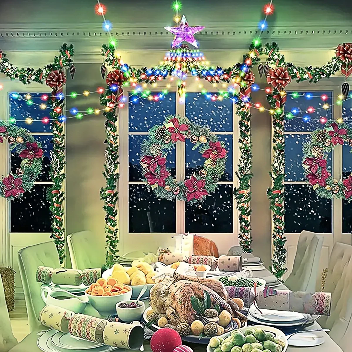زينة عيد الميلاد شلال شمسي خماسي ، خرافية خارجية ، إضاءة تخييم مقاومة للماء ، سلسلة إضاءة حديقة ، جديد ،