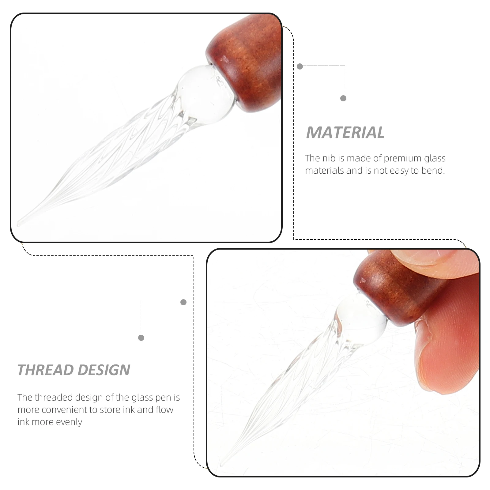 

1pc Vintage Glass Dip Wood Handle Art Drawing Calligraphy Pen Writing Tool Signature Dipping Pen Office School Stationery Glass