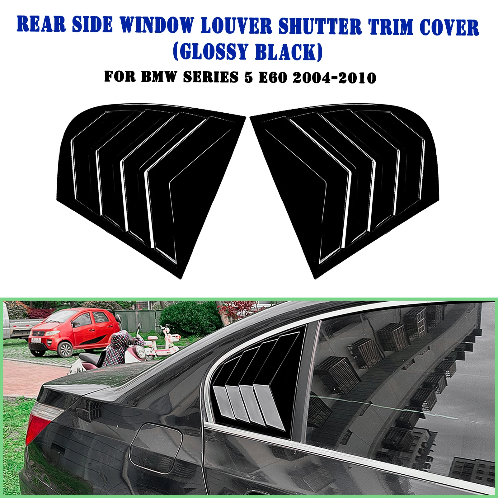 

For BMW 5 Series E60 E61 2004-2010 Car Rear Window Side Louver Shutter Trim Cover Carbon Fiber Look/Gloss Black Windshield Shade