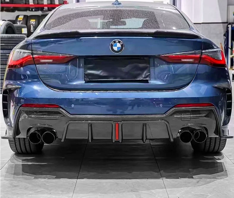 For BMW 4 Series G22 G23 425i 430i 2021 2022 2023 Carbon Fiber Car Bumper Rear Diffuser Spoiler Exhaust Lip (with Light)