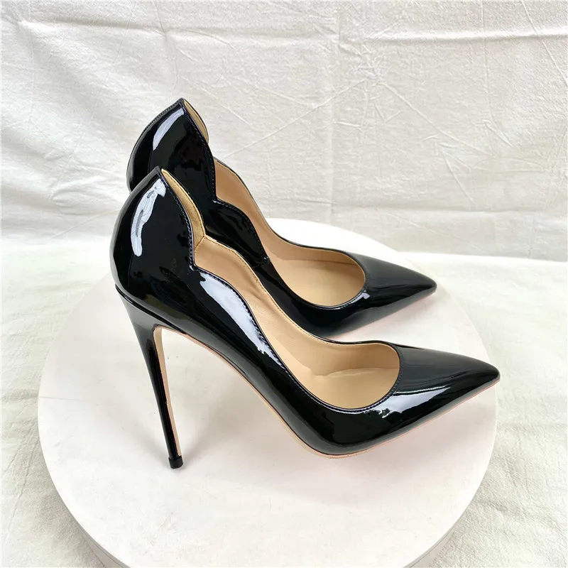 KeShangJjia Black Women Patent Curl Cut Pointy Toe Stiletto Pumps Chic Ladies Ultra High Heel Shoes Customize 33-46 Yards