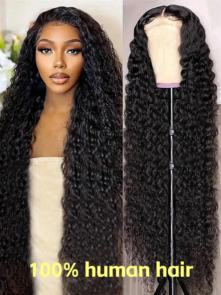 

250% Плотность Бесклеевые V-образные вьющиеся человеческие волосы Парик без несмываемых натуральных волос Глубокая волна Человеческие волосы Remy для чернокожих женщин 30 дюймов