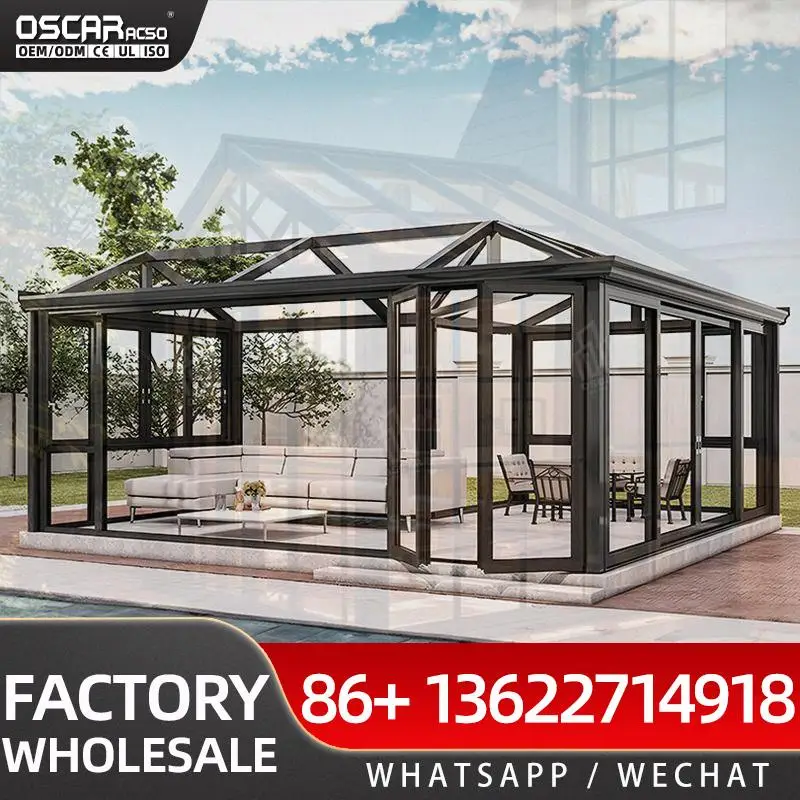 Wholesale Modern Double Hipped Triangle Roof Aluminum Glass Sunroom with Thermal Insulation Waterproof for Patio Garden Balcony