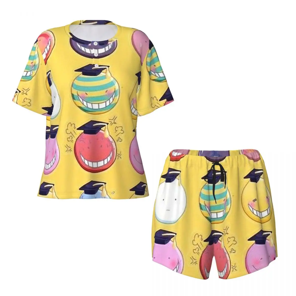 Assassination Classroom Octopus Koro Sensei  Round Neck Short Sleeve Nightgowns for Sleeping Sleepshirts Women Loose Pajama Set
