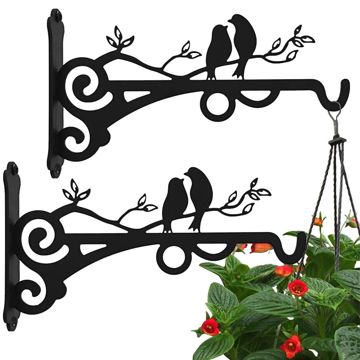 

2pcs Plant Hanging Brackets Hooks Bird-Style Iron Flowerpot Hanging Rack Set Wall Mount Decorative Planter Hanger for Bird