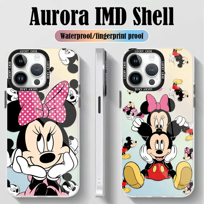 Minnie Mickey Mouse Phone Case for iPhone 15 14 13 Pro Max 12 11 XR XS X 8 7 Plus Holographic Iridescent Laser Funda