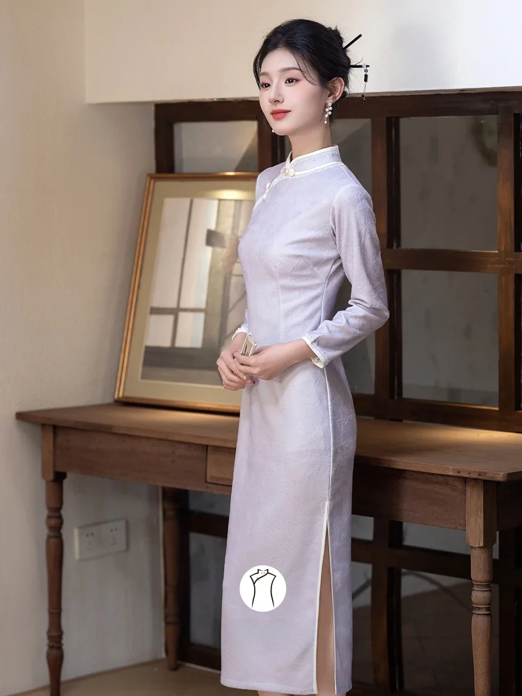 

Stunning Purple Long Sve Young Girl's Dr Daily Wear Comfortable Breathable Retro Sle Low Slit High Quali ...