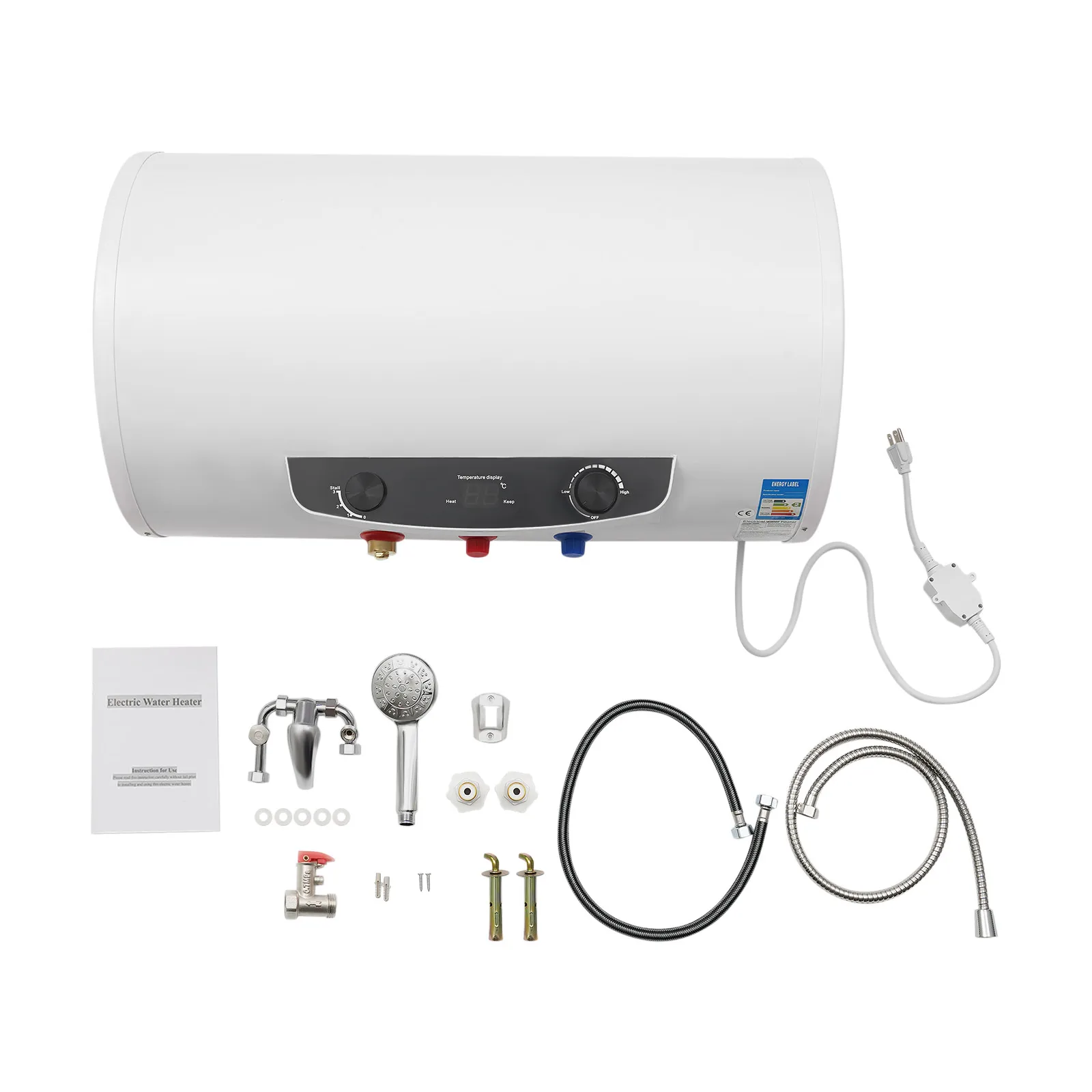 سخان مياه بخزان كهربائي 70 لتر مع دش وصنبور، سخان مياه تخزين 18.5 جالون 1500 وات 110 فولت حماية من التسرب وبطانة المينا