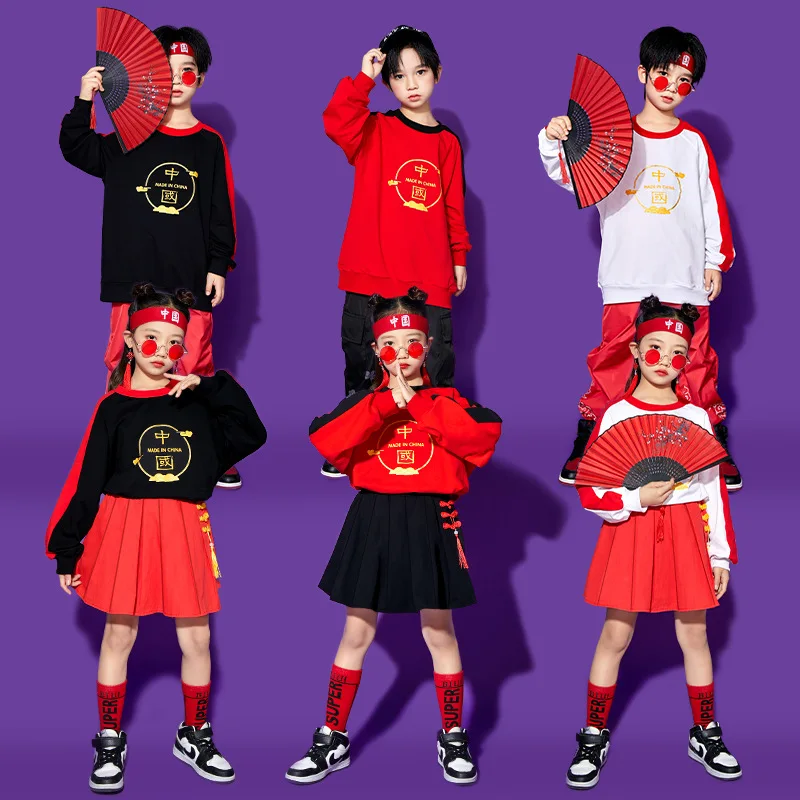 K-pop Girls Sweet Crop Top Street Dance Sport Cargo Pants Children Hip Hop Streetwear Kids Jazz Girl Group Costumes Clothes Sets