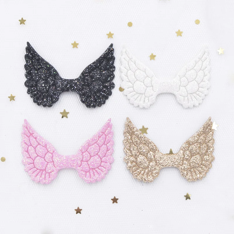 20Pcs 46*32mm Glitter Powders Angel Wing Appliques Colorful Cupid Wing Fairy Wing for DIY Clothes Hat Headwear Decor Patches